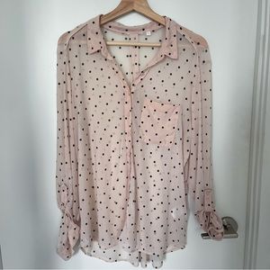 Sheer Light Pink Polka Dot Blouse Size Large
